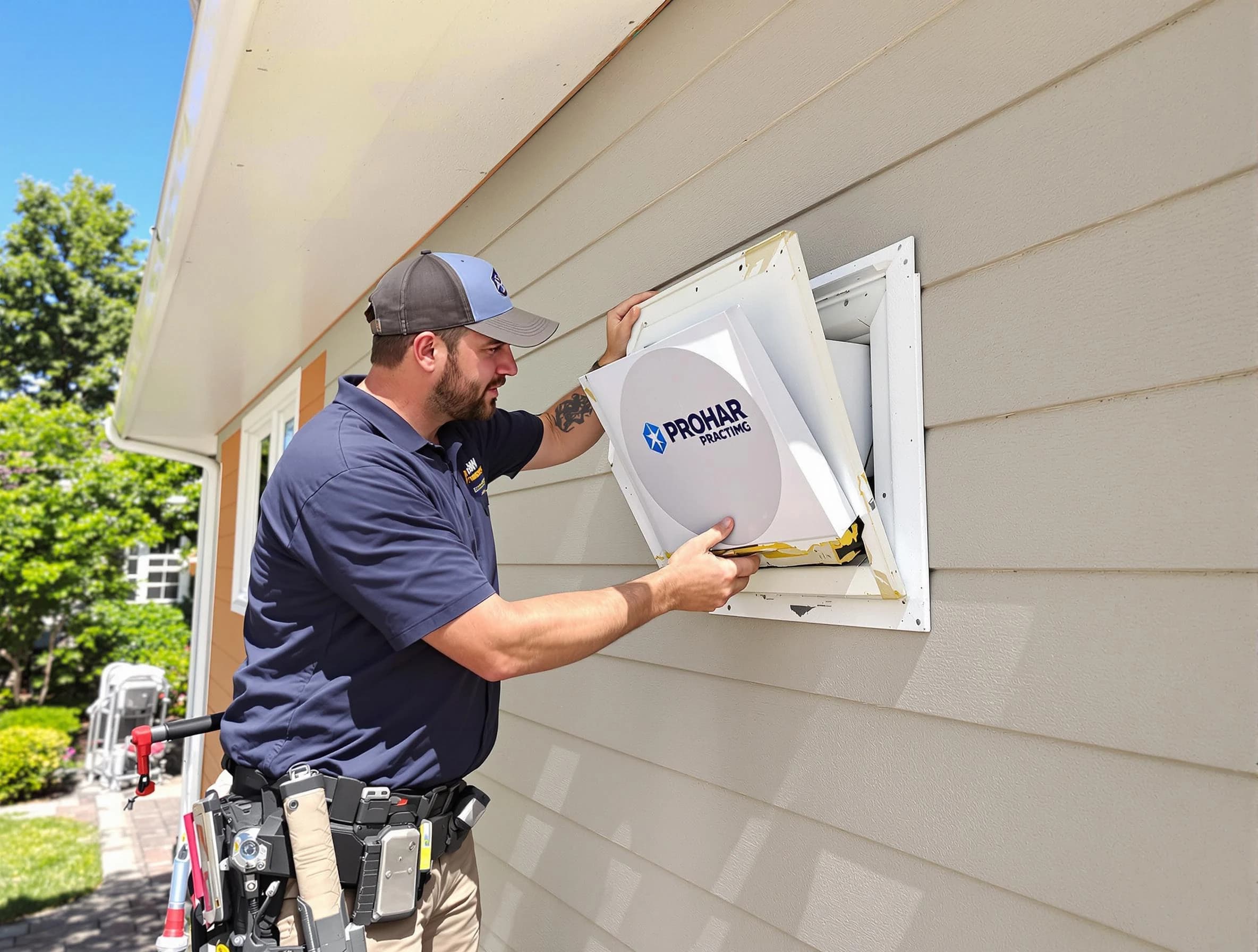 Irondale Dryer Vent Cleaning technician installing a new protective dryer vent cover on a home in Irondale