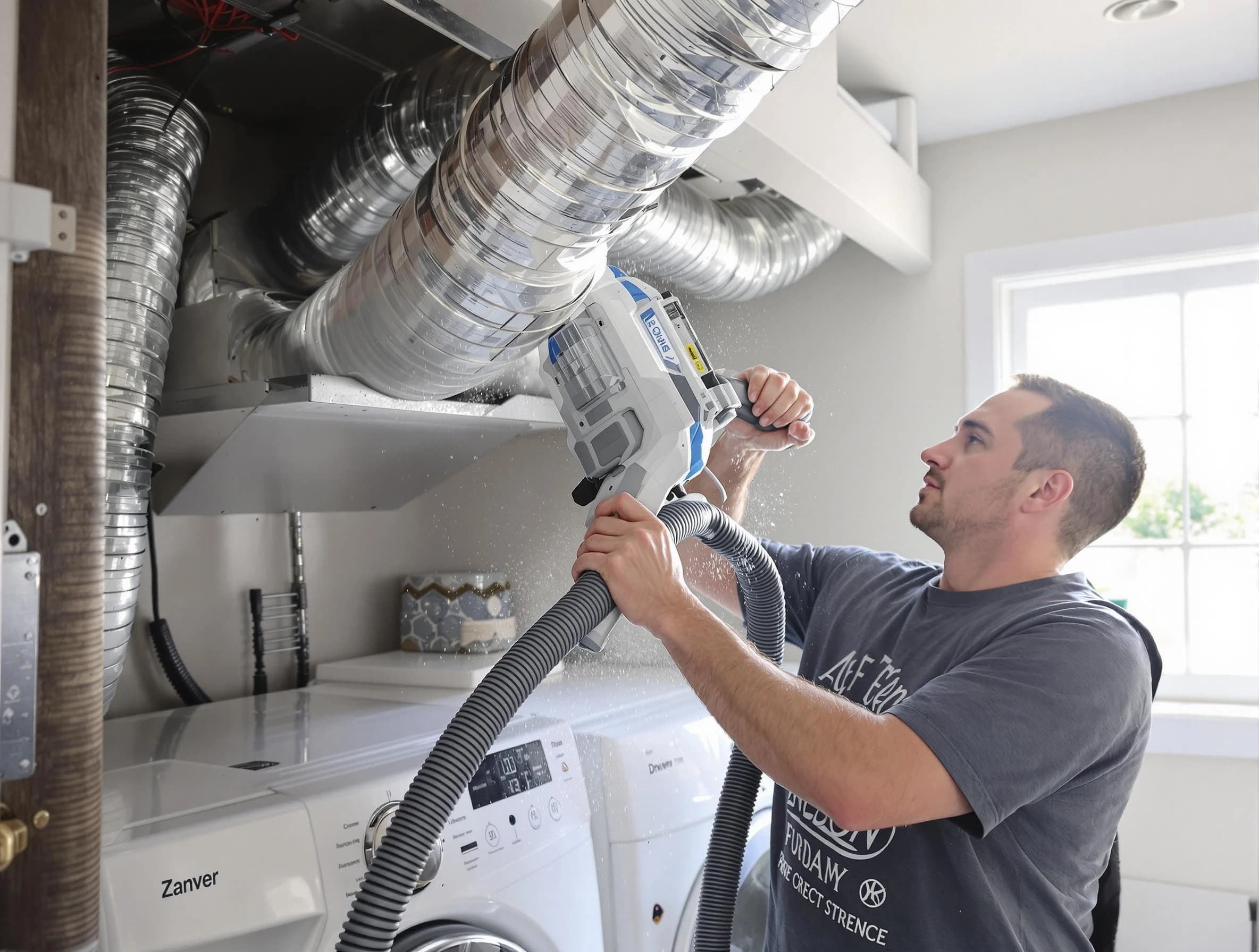 Irondale Dryer Vent Cleaning specialist cleaning deep within a dryer vent duct system in Irondale