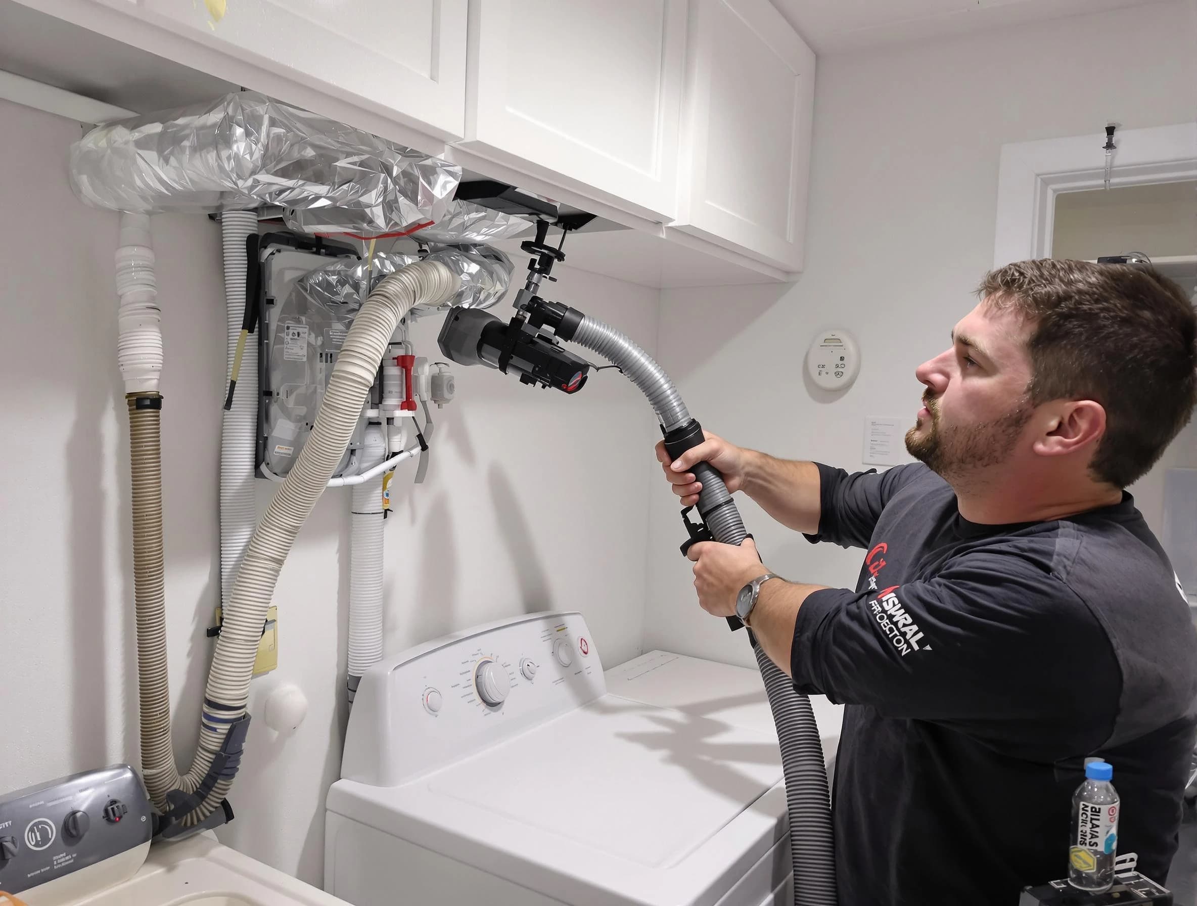 Irondale Dryer Vent Cleaning certified technician performing safety-focused gas dryer vent cleaning in Irondale